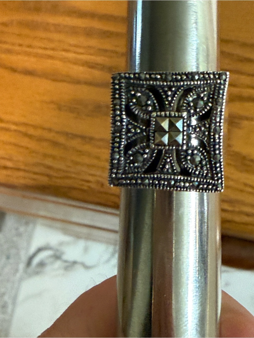 Sterling Silver 925 Marcasite Ring 7.5-8 Square Top Vintage 10.16 Grams